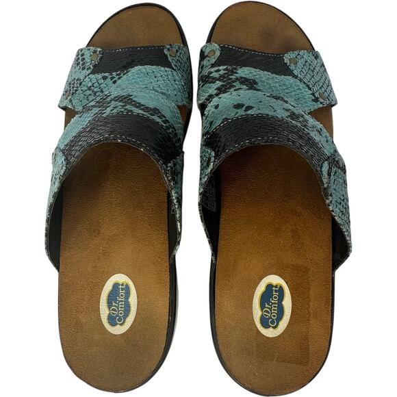 Dr. Comfort Karen Slide Sandals Sz 9 Turquoise Snake Skin Orthotic Comfort Shoes - Picture 7 of 11